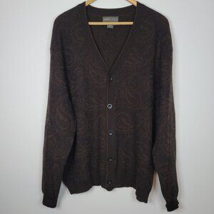 Vtg Tricots St Raphael Womens Merino Wool Cardigan Sweater Sz XXL Brown Paisley